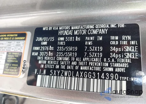 2016 Hyundai Santa Fe Sport 2.0L Turbo from USA, damaged, VIN 5XYZWDLAXGG314390